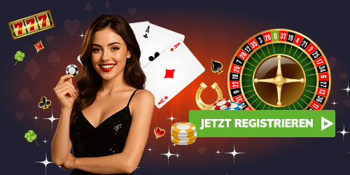 Casino Szene mit Moderatorin Roulette und Spielkarten
